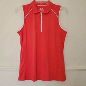 Slazenger Top Sleeveless 1/4 Zip Collared Solid Activewear Top Sz M Orange Golf